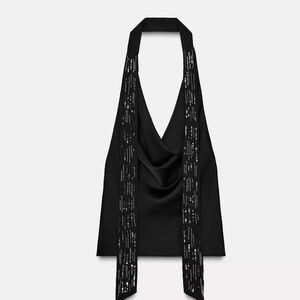 Zara NWT embellished scarf neck open back halter top